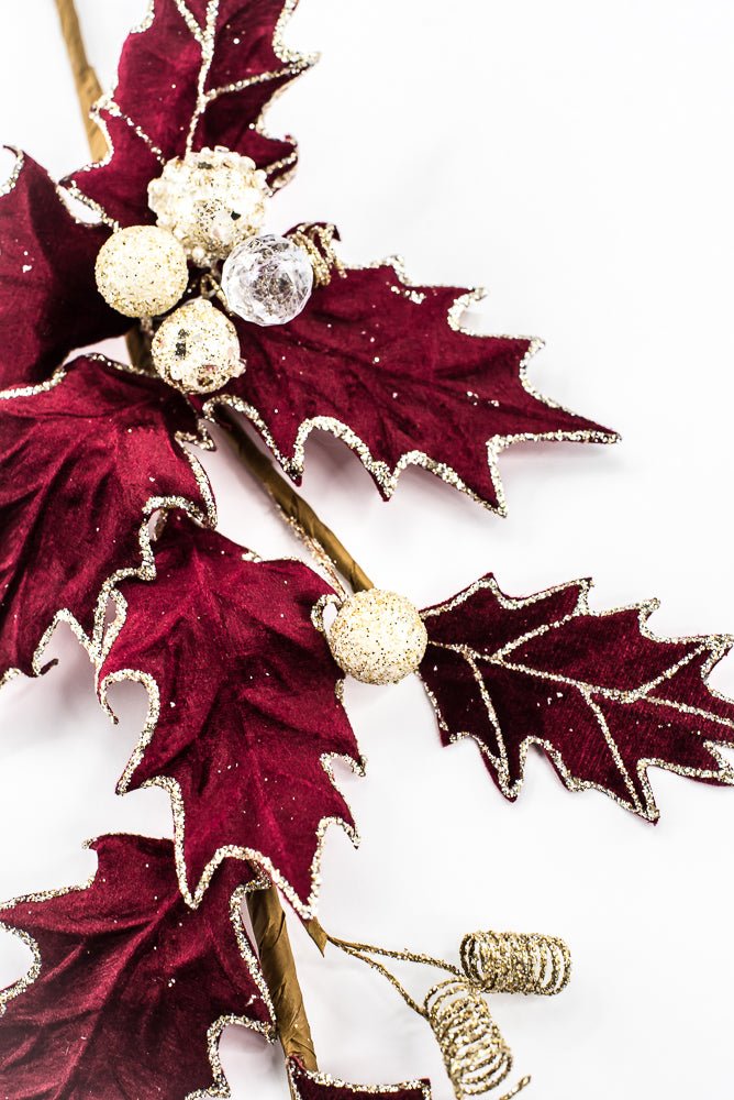 Artificial, Burgundy, Velvet Holly Berry With Glitter Spray - 25" - Greenery MarketArtificial Flora85855-BG