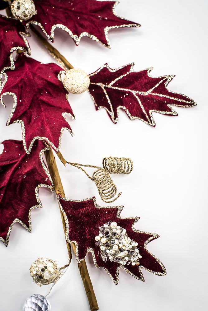 Artificial, Burgundy, Velvet Holly Berry With Glitter Spray - 25" - Greenery MarketArtificial Flora85855-BG