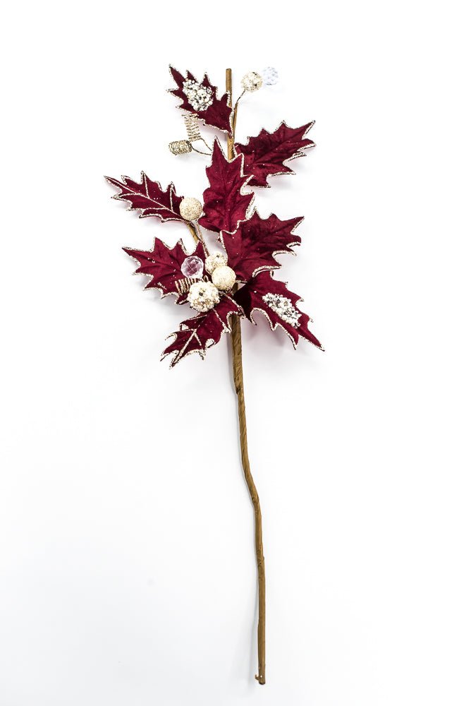 Artificial, Burgundy, Velvet Holly Berry With Glitter Spray - 25" - Greenery MarketArtificial Flora85855-BG