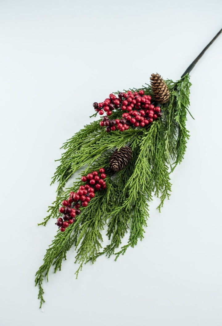 Artificial cedar and red berries branch - Greenery Marketgreenery2826096RD