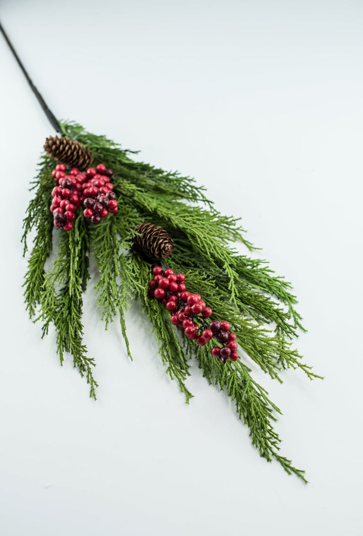 Artificial cedar and red berries branch - Greenery Marketgreenery2826096RD