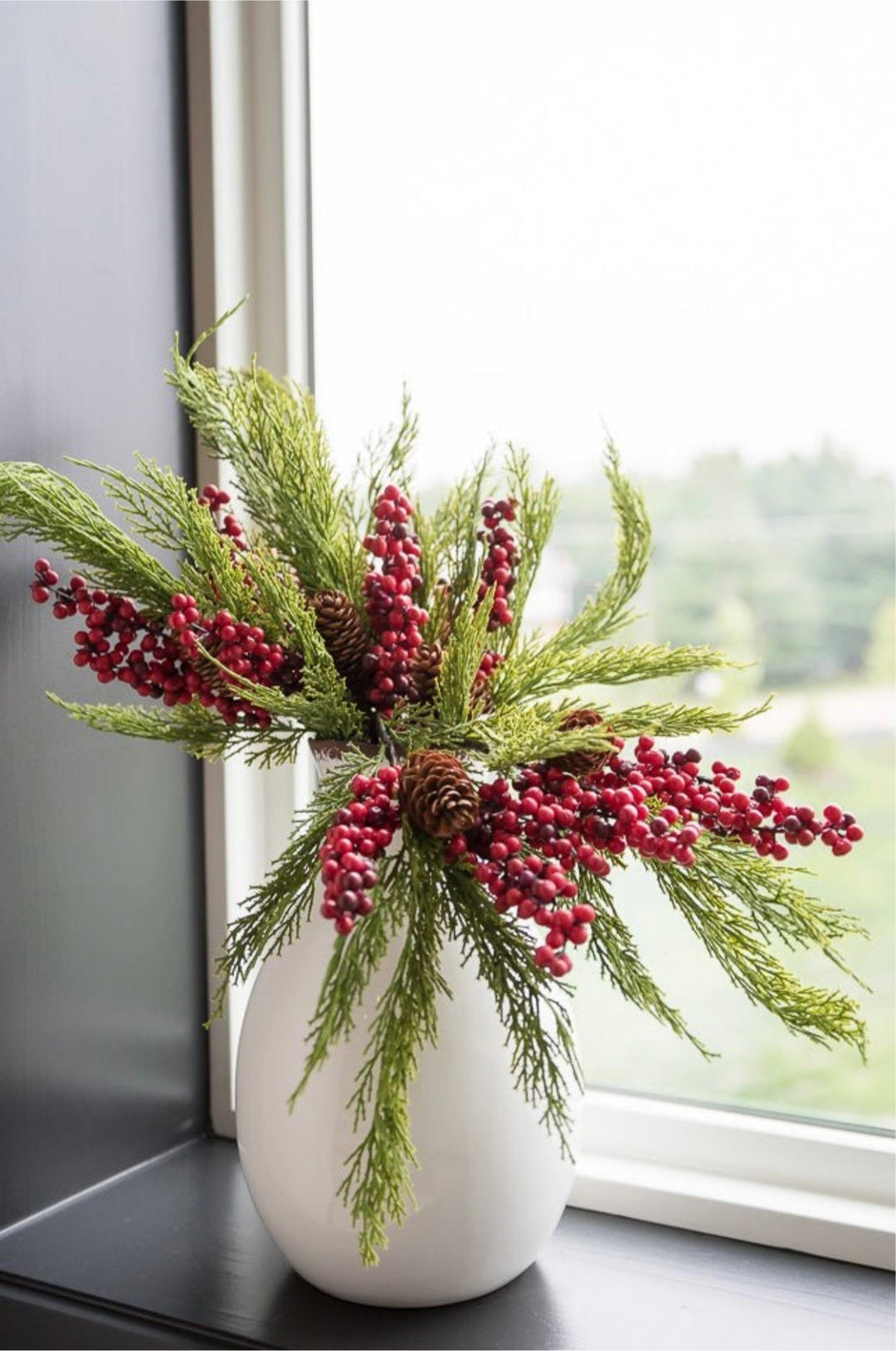 Artificial cedar and red berries branch - Greenery Marketgreenery2826096RD