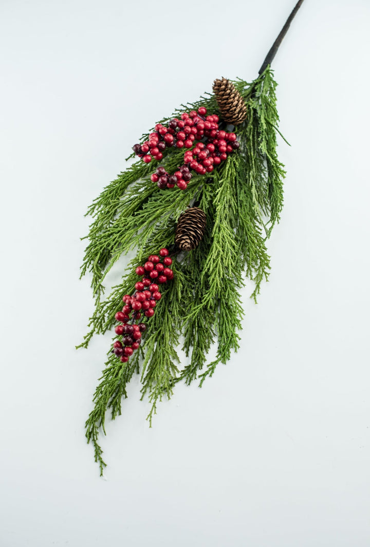 Artificial cedar and red berries branch - Greenery Marketgreenery2826096RD