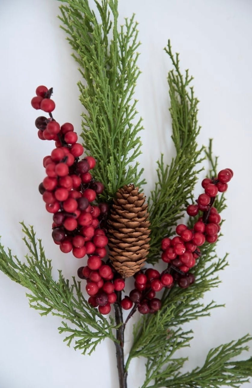 Artificial cedar and red berries branch - Greenery Marketgreenery2826097RD