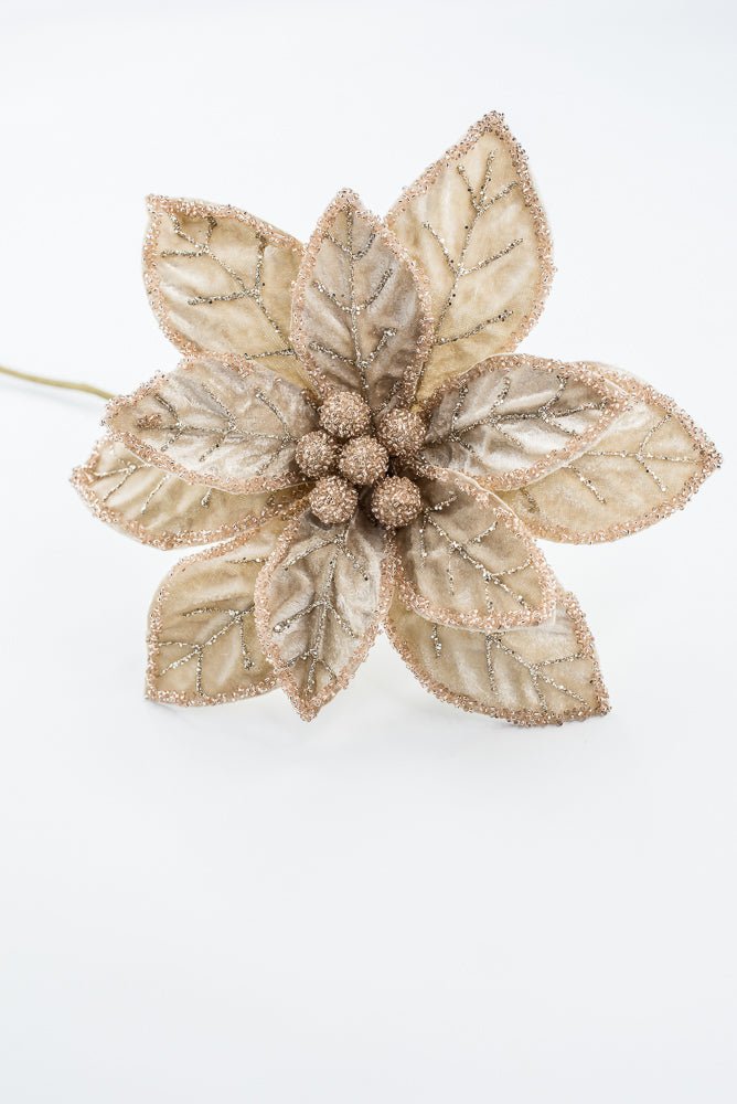 Artificial Champagne Beaded Poinsettia Stem - 20" - Greenery MarketArtificial Flowers277656