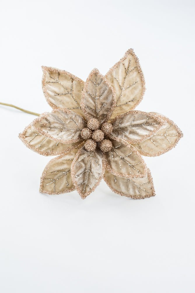 Artificial Champagne Beaded Poinsettia Stem - 20" - Greenery MarketArtificial Flowers277656