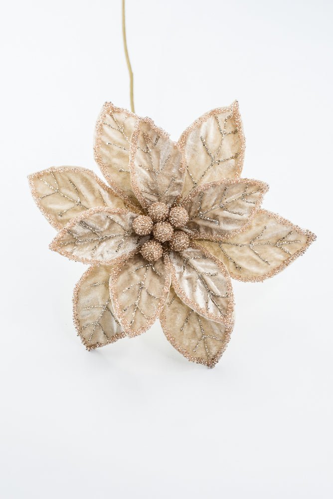 Artificial Champagne Beaded Poinsettia Stem - 20" - Greenery MarketArtificial Flowers277656