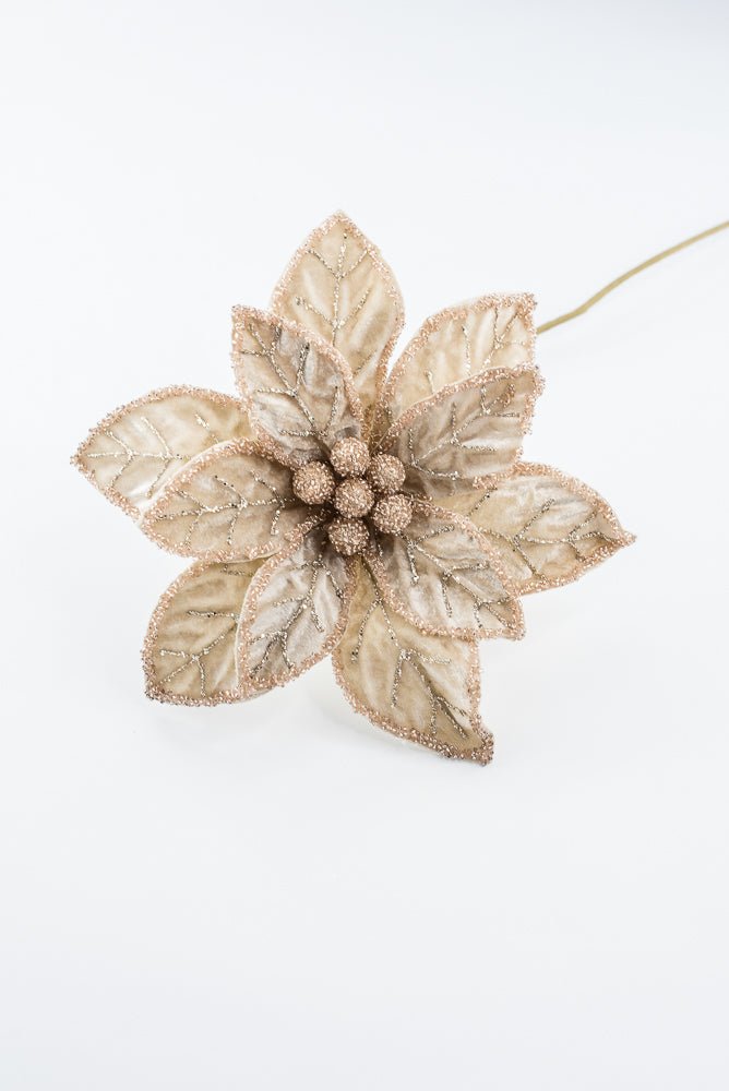 Artificial Champagne Beaded Poinsettia Stem - 20" - Greenery MarketArtificial Flowers277656
