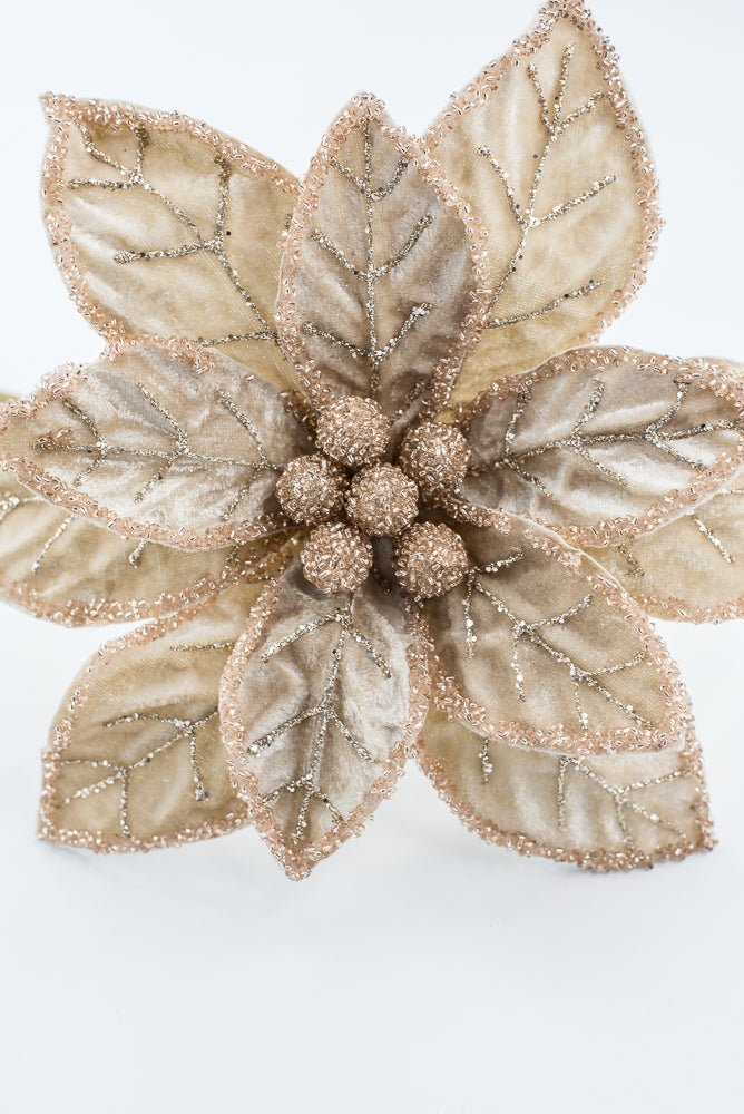 Artificial Champagne Beaded Poinsettia Stem - 20" - Greenery MarketArtificial Flowers277656