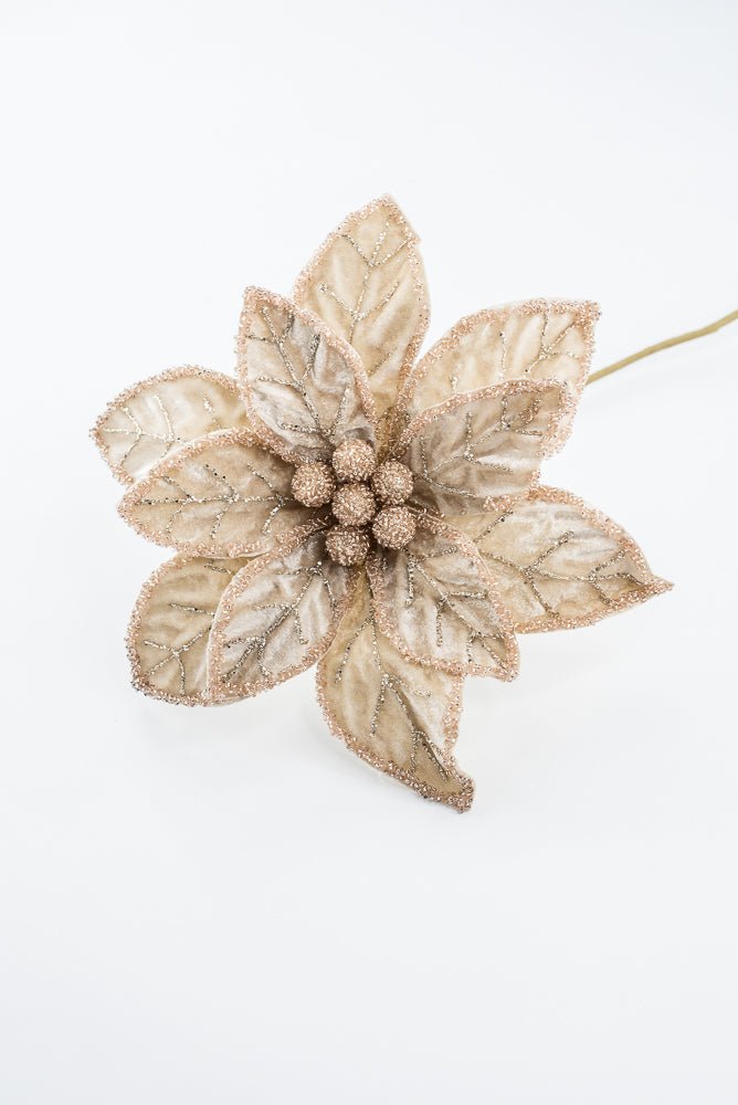 Artificial Champagne Beaded Poinsettia Stem - 20" - Greenery MarketArtificial Flowers277656