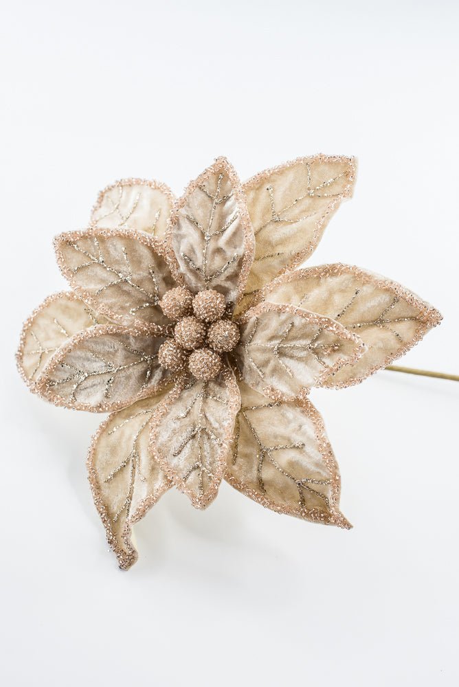 Artificial Champagne Beaded Poinsettia Stem - 20" - Greenery MarketArtificial Flowers277656