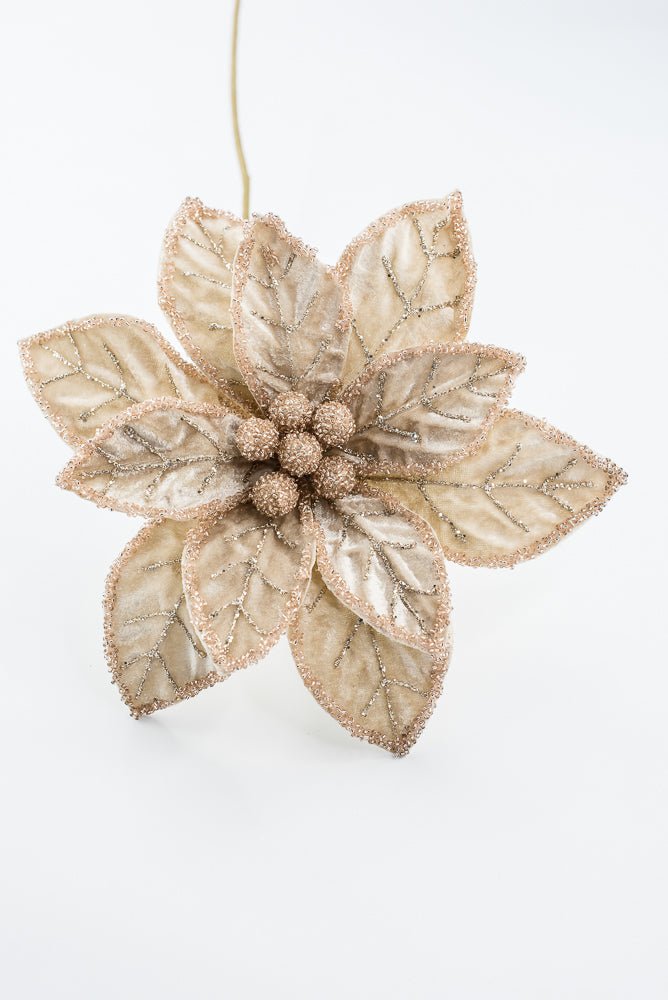 Artificial Champagne Beaded Poinsettia Stem - 20" - Greenery MarketArtificial Flowers277656