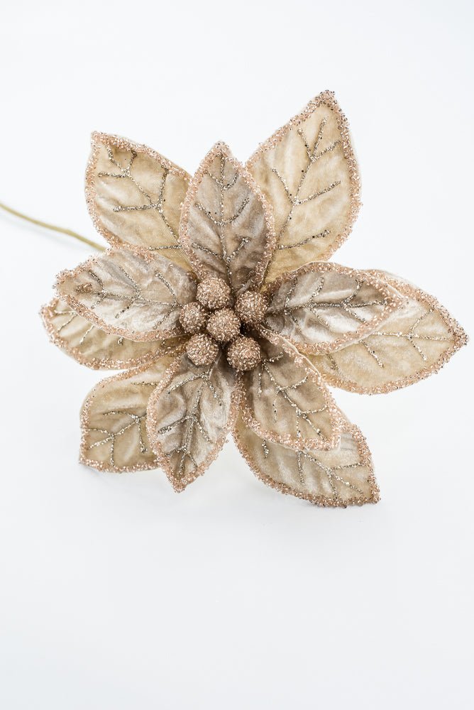 Artificial Champagne Beaded Poinsettia Stem - 20" - Greenery MarketArtificial Flowers277656