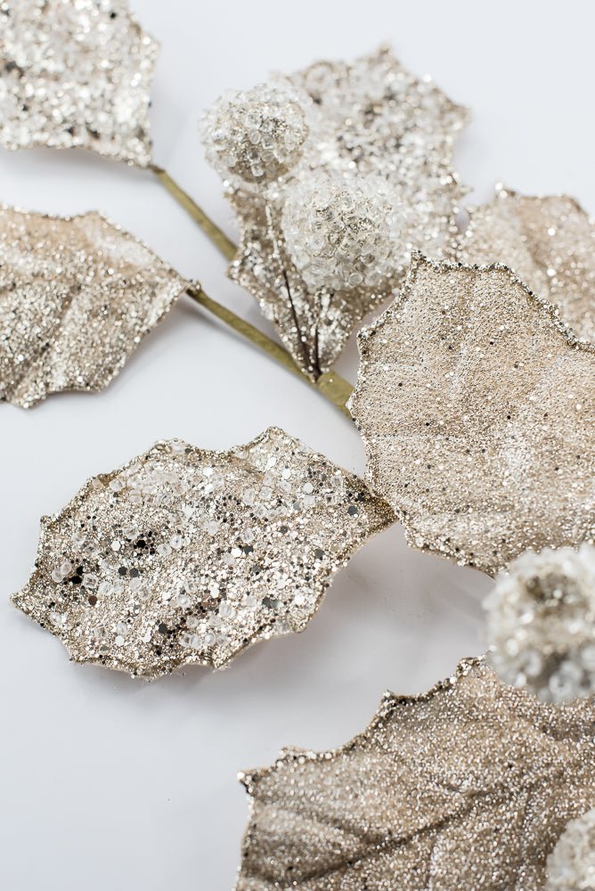 Artificial Champagne Glitter Berry Leaf Spray - 27" - Greenery MarketArtificial Flowers282011