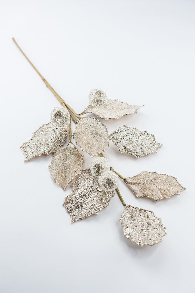 Artificial Champagne Glitter Berry Leaf Spray - 27" - Greenery MarketArtificial Flowers282011