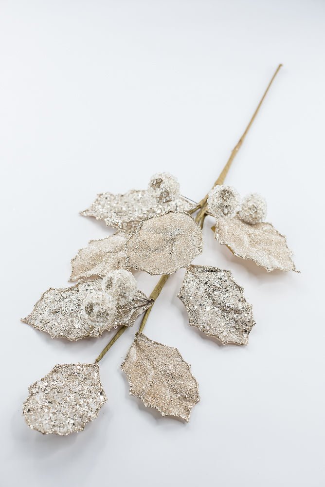 Artificial Champagne Glitter Berry Leaf Spray - 27" - Greenery MarketArtificial Flowers282011