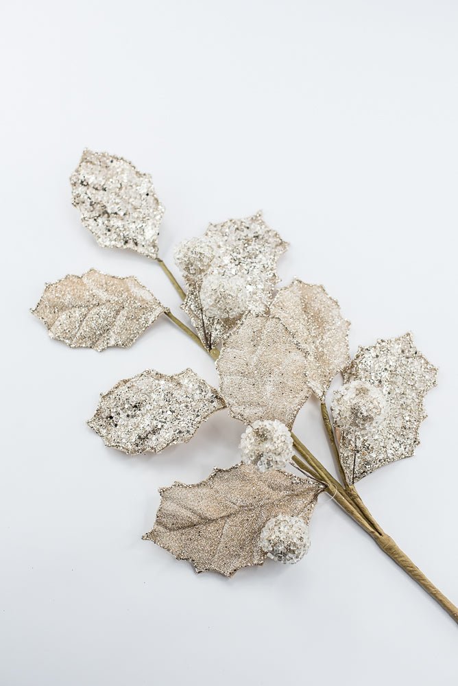 Artificial Champagne Glitter Berry Leaf Spray - 27" - Greenery MarketArtificial Flowers282011