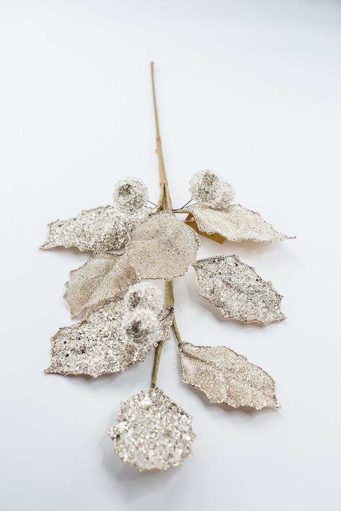Artificial Champagne Glitter Berry Leaf Spray - 27" - Greenery MarketArtificial Flowers282011