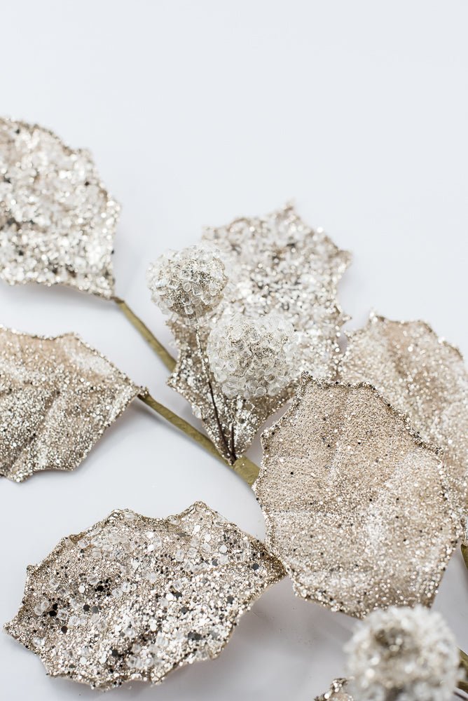 Artificial Champagne Glitter Berry Leaf Spray - 27" - Greenery MarketArtificial Flowers282011