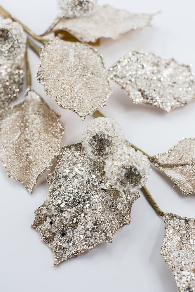 Artificial Champagne Glitter Berry Leaf Spray - 27" - Greenery MarketArtificial Flowers282011
