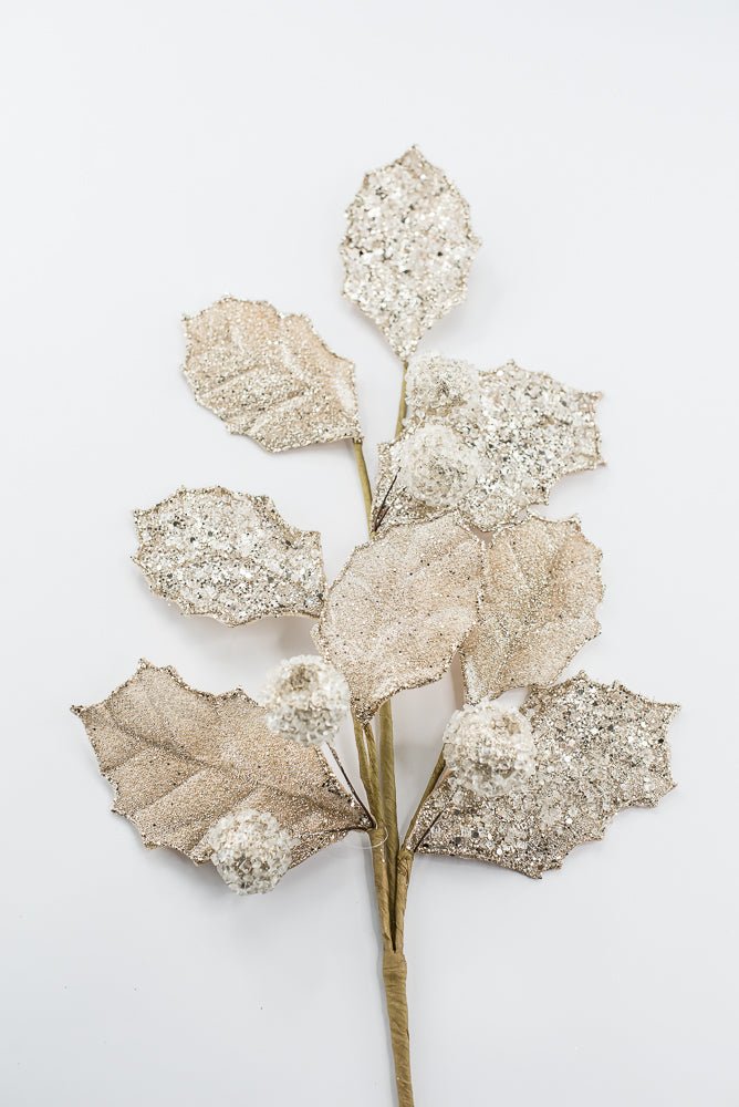 Artificial Champagne Glitter Berry Leaf Spray - 27" - Greenery MarketArtificial Flowers282011