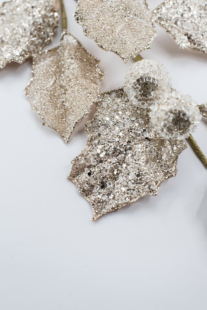 Artificial Champagne Glitter Berry Leaf Spray - 27" - Greenery MarketArtificial Flowers282011