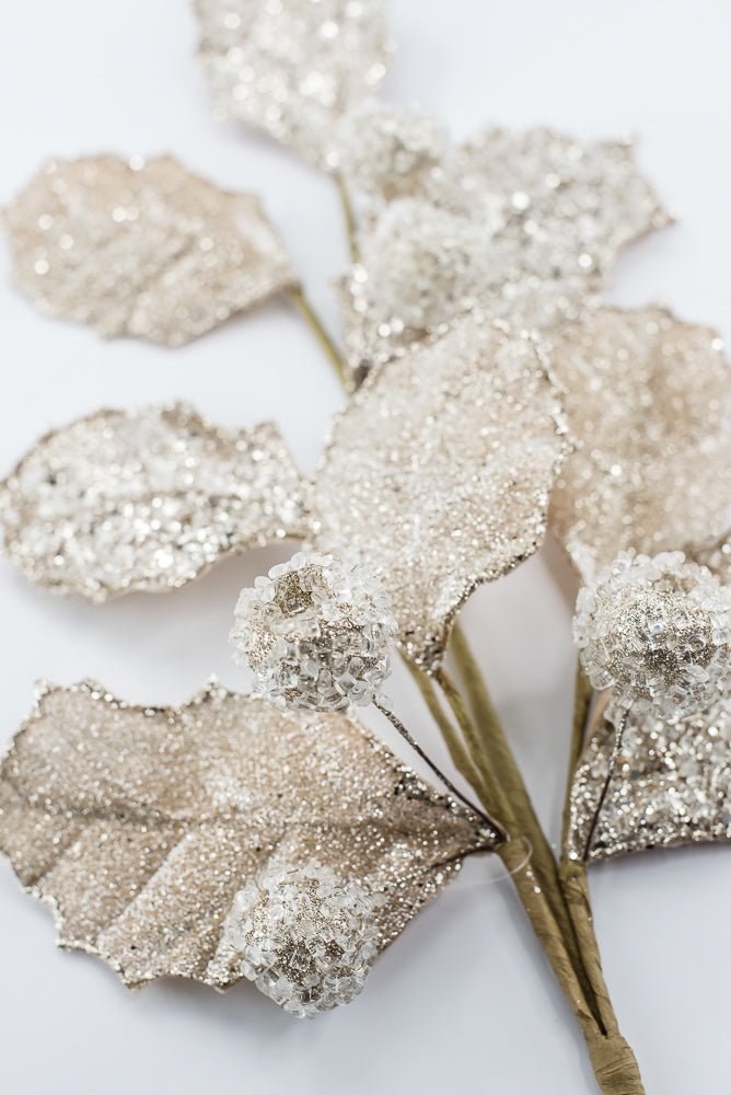 Artificial Champagne Glitter Berry Leaf Spray - 27" - Greenery MarketArtificial Flowers282011