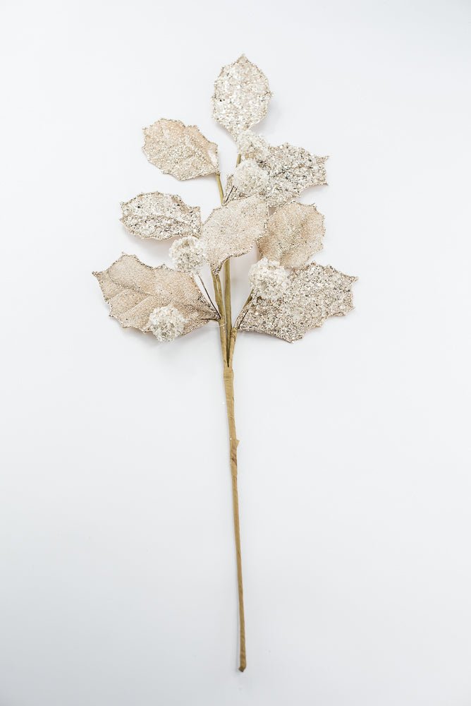 Artificial Champagne Glitter Berry Leaf Spray - 27" - Greenery MarketArtificial Flowers282011