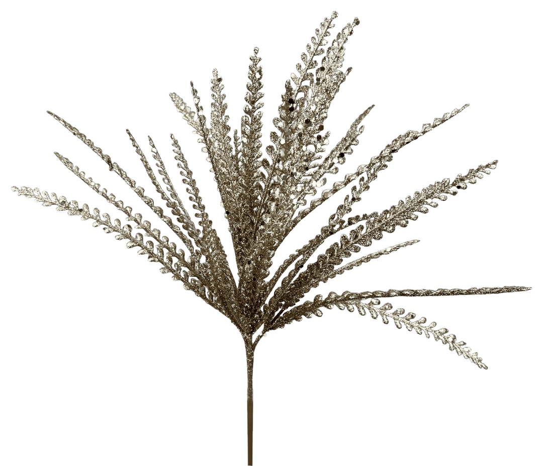 Artificial Champagne Glitter Plastic Leaves Bush - 16" - Greenery Market86929CH