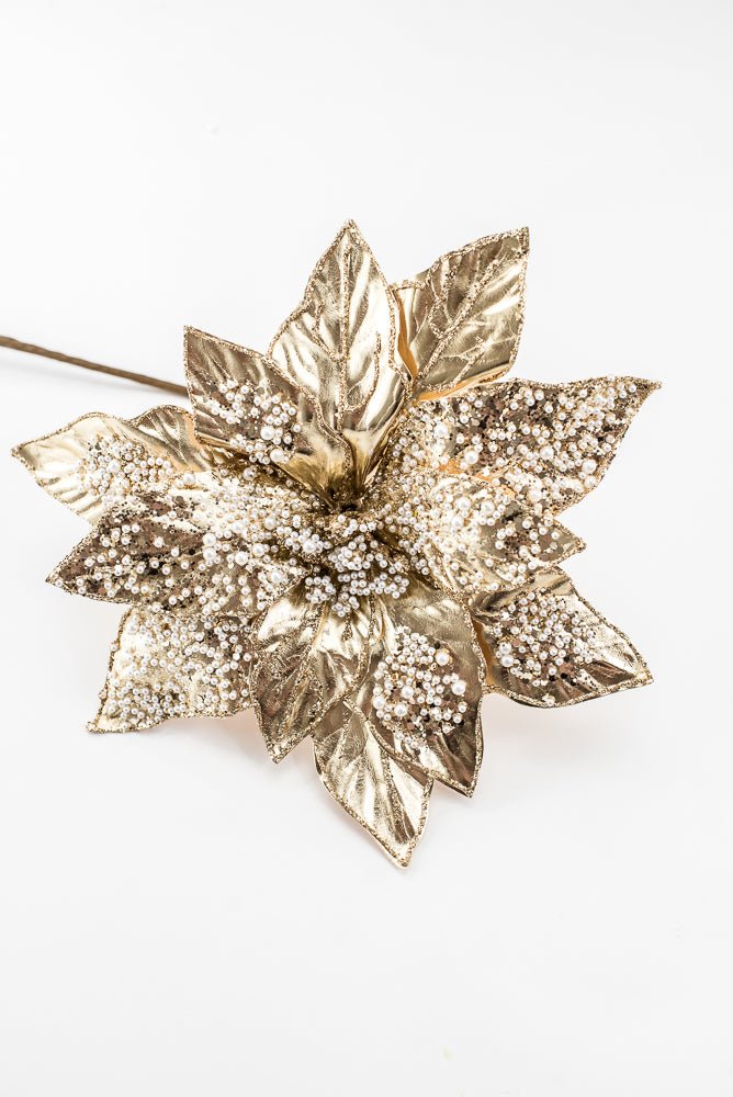 Artificial Champagne Metallic Poinsettia Stem With Pearl - 20" - Greenery MarketArtificial FloraXG1091-CH