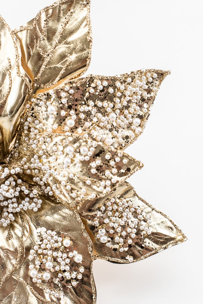 Artificial Champagne Metallic Poinsettia Stem With Pearl - 20" - Greenery MarketArtificial FloraXG1091-CH