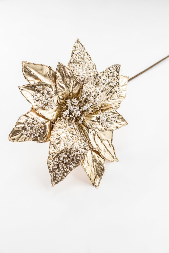 Artificial Champagne Metallic Poinsettia Stem With Pearl - 20" - Greenery MarketArtificial FloraXG1091-CH
