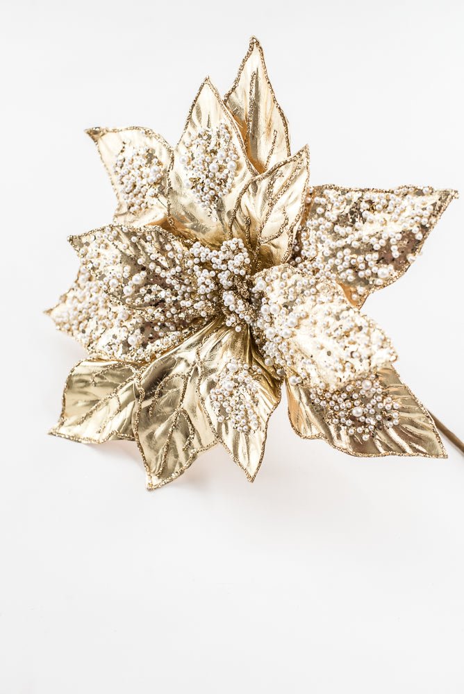 Artificial Champagne Metallic Poinsettia Stem With Pearl - 20" - Greenery MarketArtificial FloraXG1091-CH