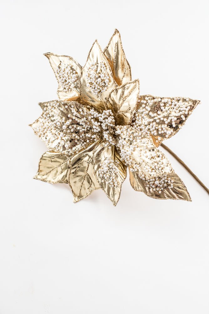 Artificial Champagne Metallic Poinsettia Stem With Pearl - 20" - Greenery MarketArtificial FloraXG1091-CH