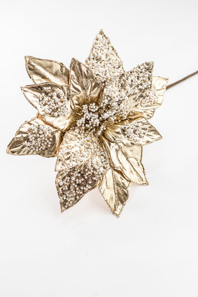 Artificial Champagne Metallic Poinsettia Stem With Pearl - 20" - Greenery MarketArtificial FloraXG1091-CH