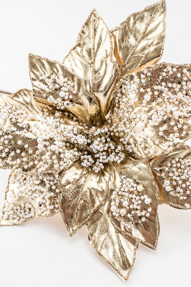 Artificial Champagne Metallic Poinsettia Stem With Pearl - 20" - Greenery MarketArtificial FloraXG1091-CH