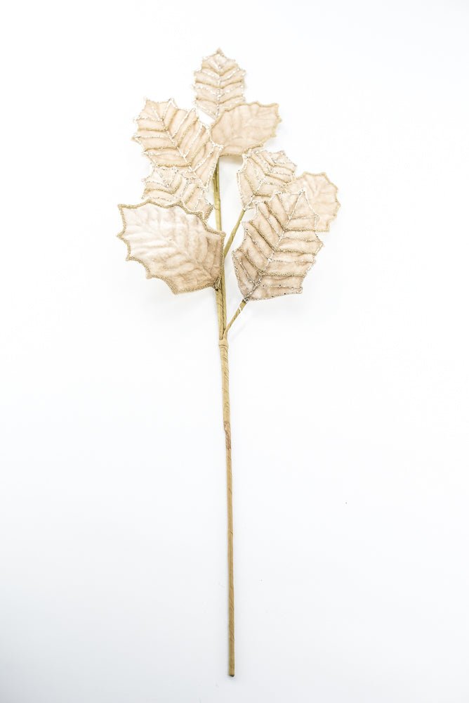 Artificial Champagne Velvet Holly Glitter Spray - 26.5" - Greenery MarketArtificial Flowers277650