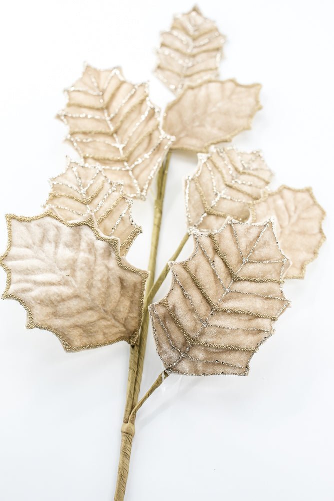 Artificial Champagne Velvet Holly Glitter Spray - 26.5" - Greenery MarketArtificial Flowers277650