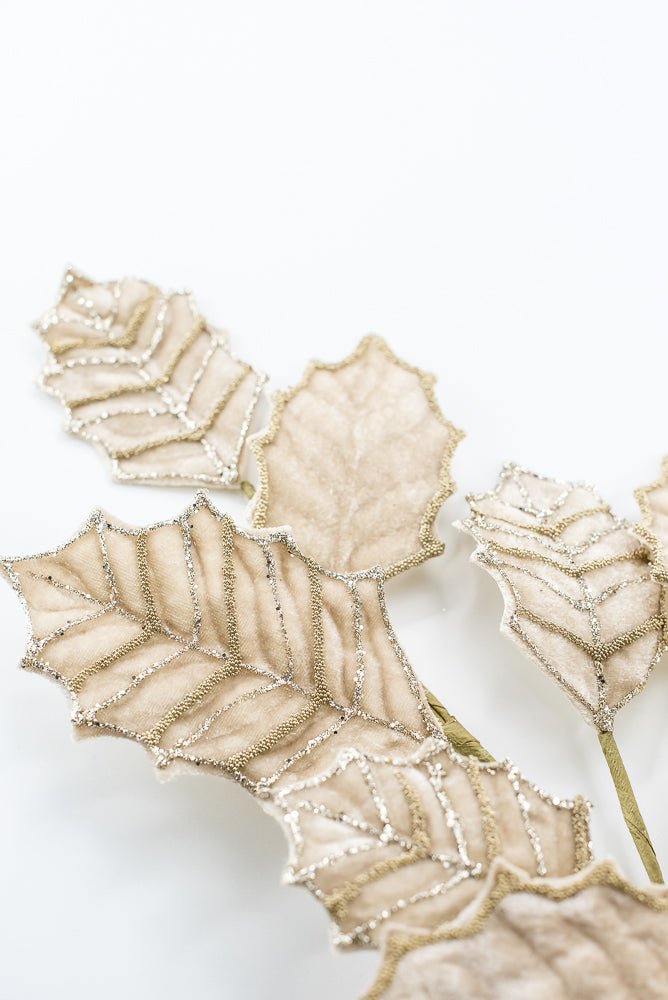 Artificial Champagne Velvet Holly Glitter Spray - 26.5" - Greenery MarketArtificial Flowers277650