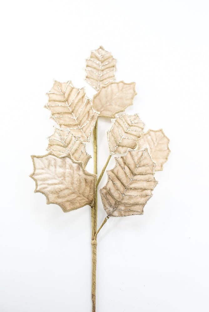 Artificial Champagne Velvet Holly Glitter Spray - 26.5" - Greenery MarketArtificial Flowers277650