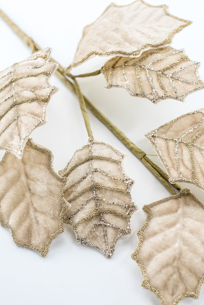 Artificial Champagne Velvet Holly Glitter Spray - 26.5" - Greenery MarketArtificial Flowers277650