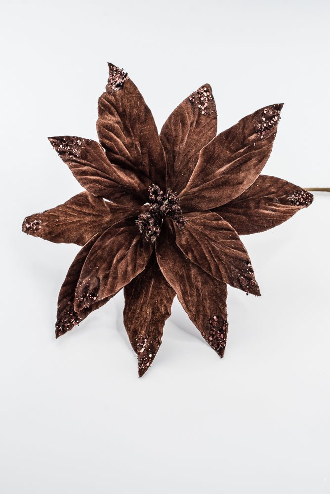 Artificial Chocolate Velvet Poinsettia Stem - 24" - Greenery Market86797CHO