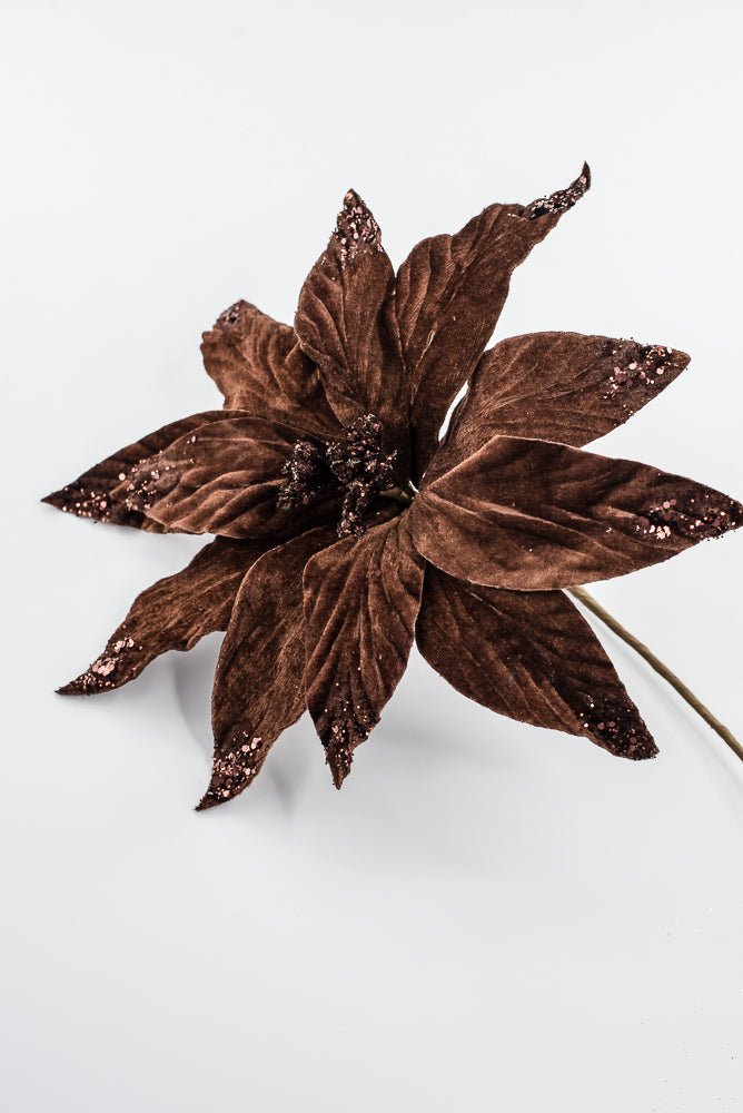 Artificial Chocolate Velvet Poinsettia Stem - 24" - Greenery Market86797CHO