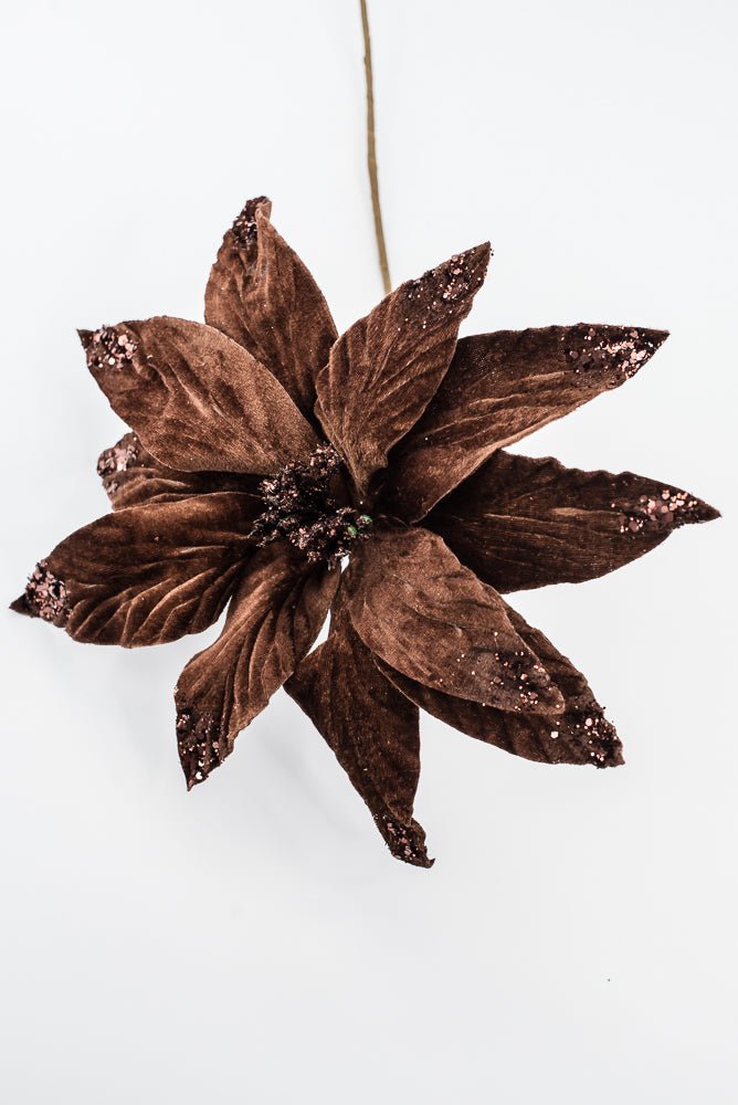 Artificial Chocolate Velvet Poinsettia Stem - 24" - Greenery Market86797CHO