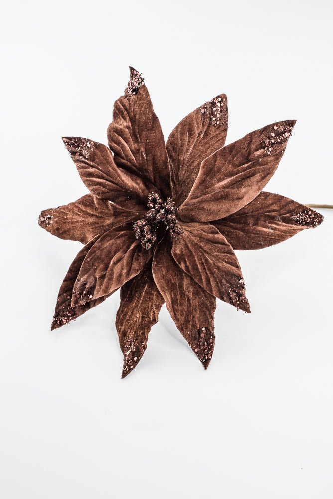 Artificial Chocolate Velvet Poinsettia Stem - 24" - Greenery Market86797CHO