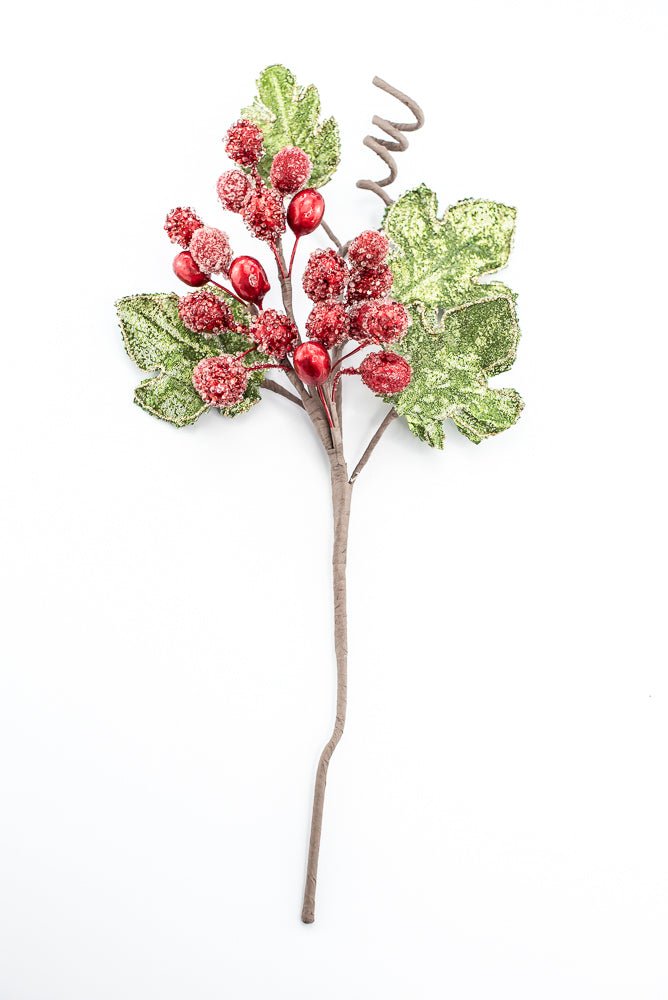 Artificial Christmas Red Berry Leaf Jewel Spray - 20" - Greenery MarketArtificial Flowers229697