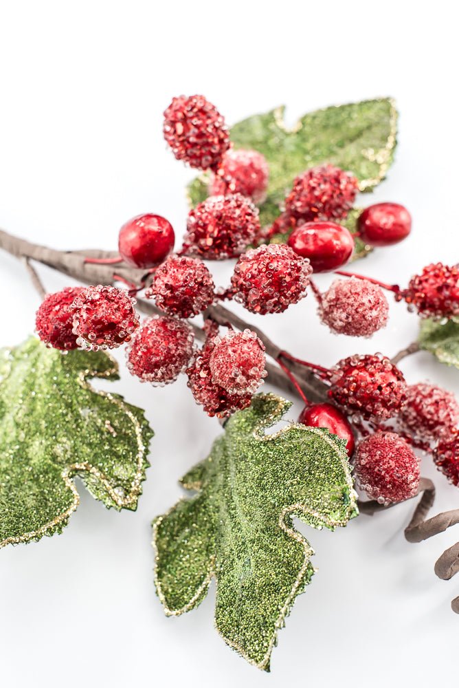 Artificial Christmas Red Berry Leaf Jewel Spray - 20" - Greenery MarketArtificial Flowers229697