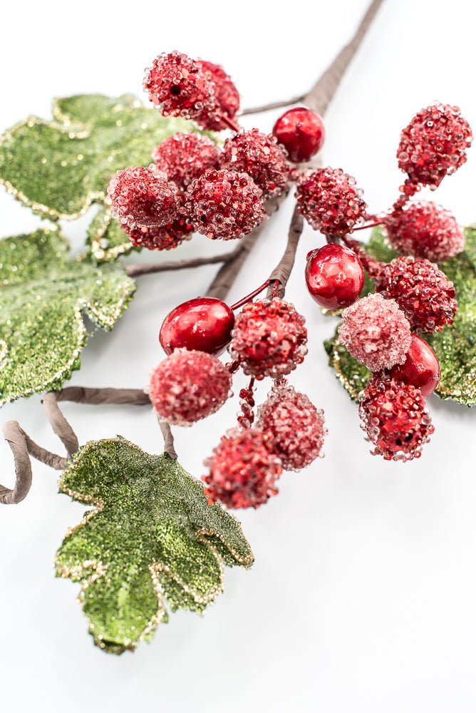 Artificial Christmas Red Berry Leaf Jewel Spray - 20" - Greenery MarketArtificial Flowers229697