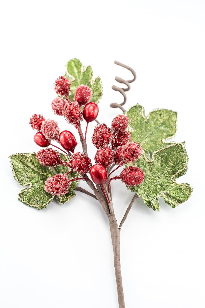 Artificial Christmas Red Berry Leaf Jewel Spray - 20" - Greenery MarketArtificial Flowers229697
