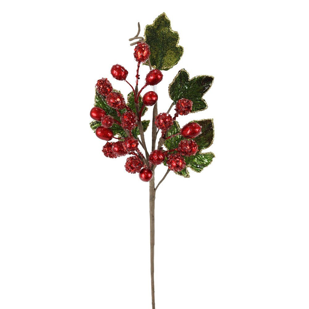 Artificial Christmas Red Berry Leaf Jewel Spray - 20" - Greenery MarketArtificial Flowers229697